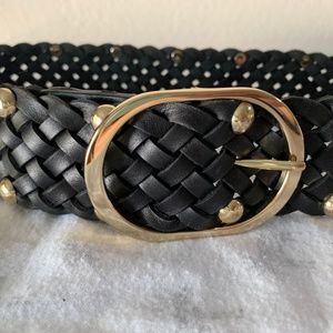 Michael Kors authentic and real Leather woven Wide Belt Black w gold studs
